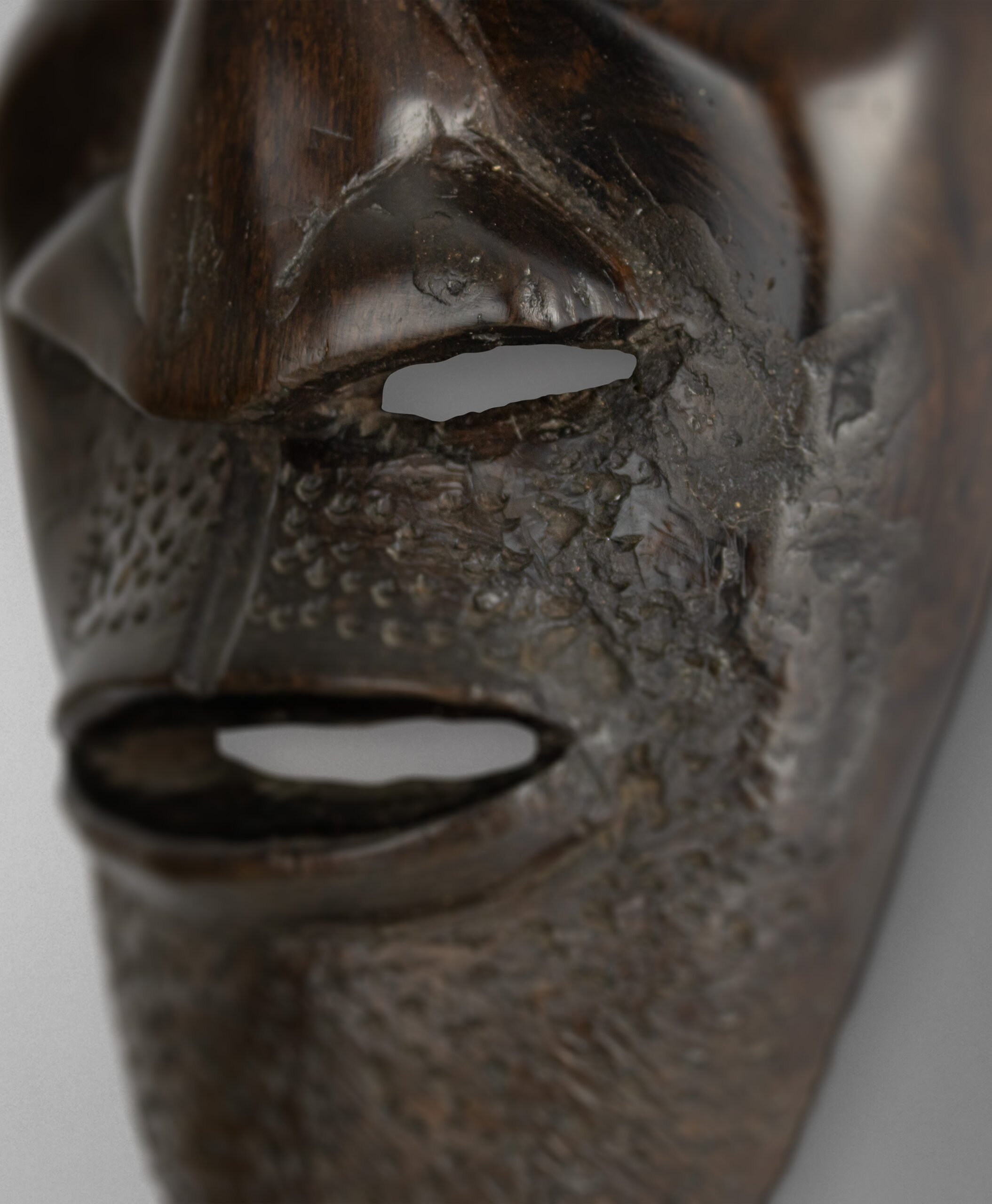 detail view of sotho tribal mask from south africa