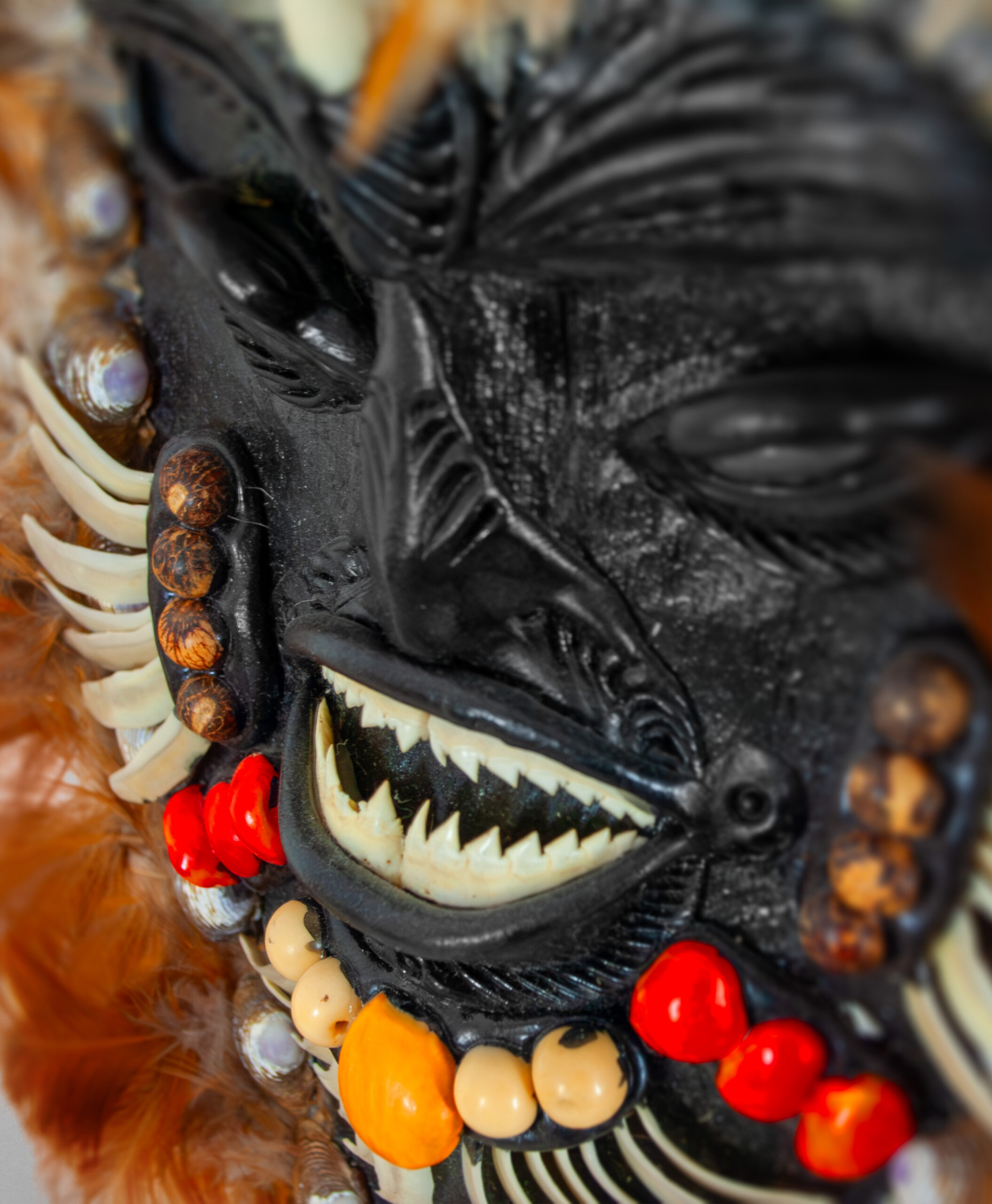 detail view of amazon tribal mask form brazil
