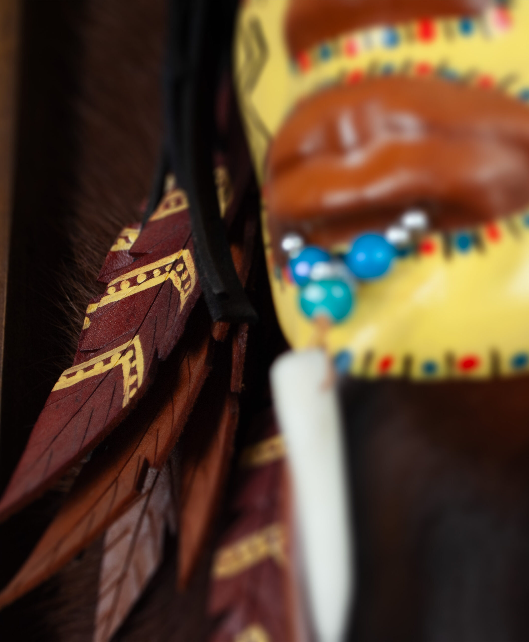 detail view of american indian mask from colombia