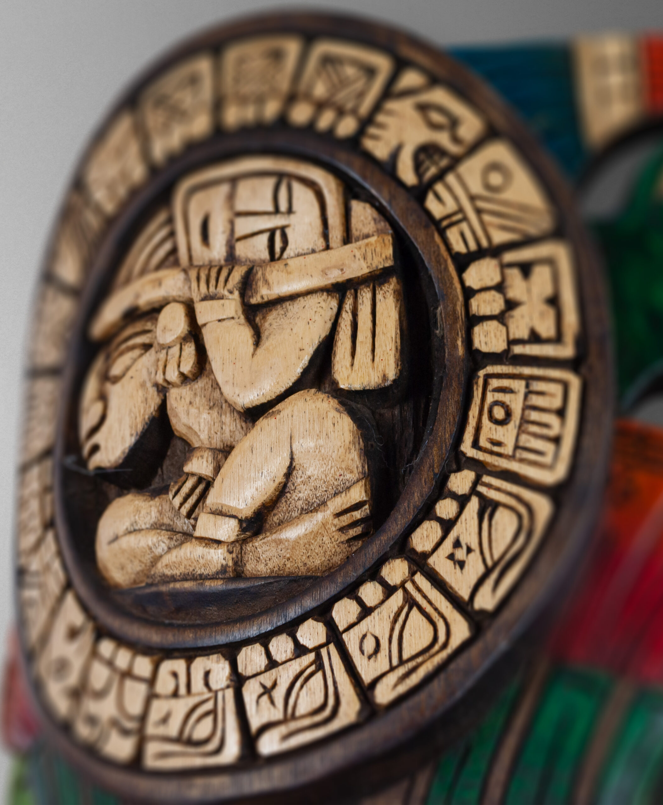 detail view of aztec god mask from mexico