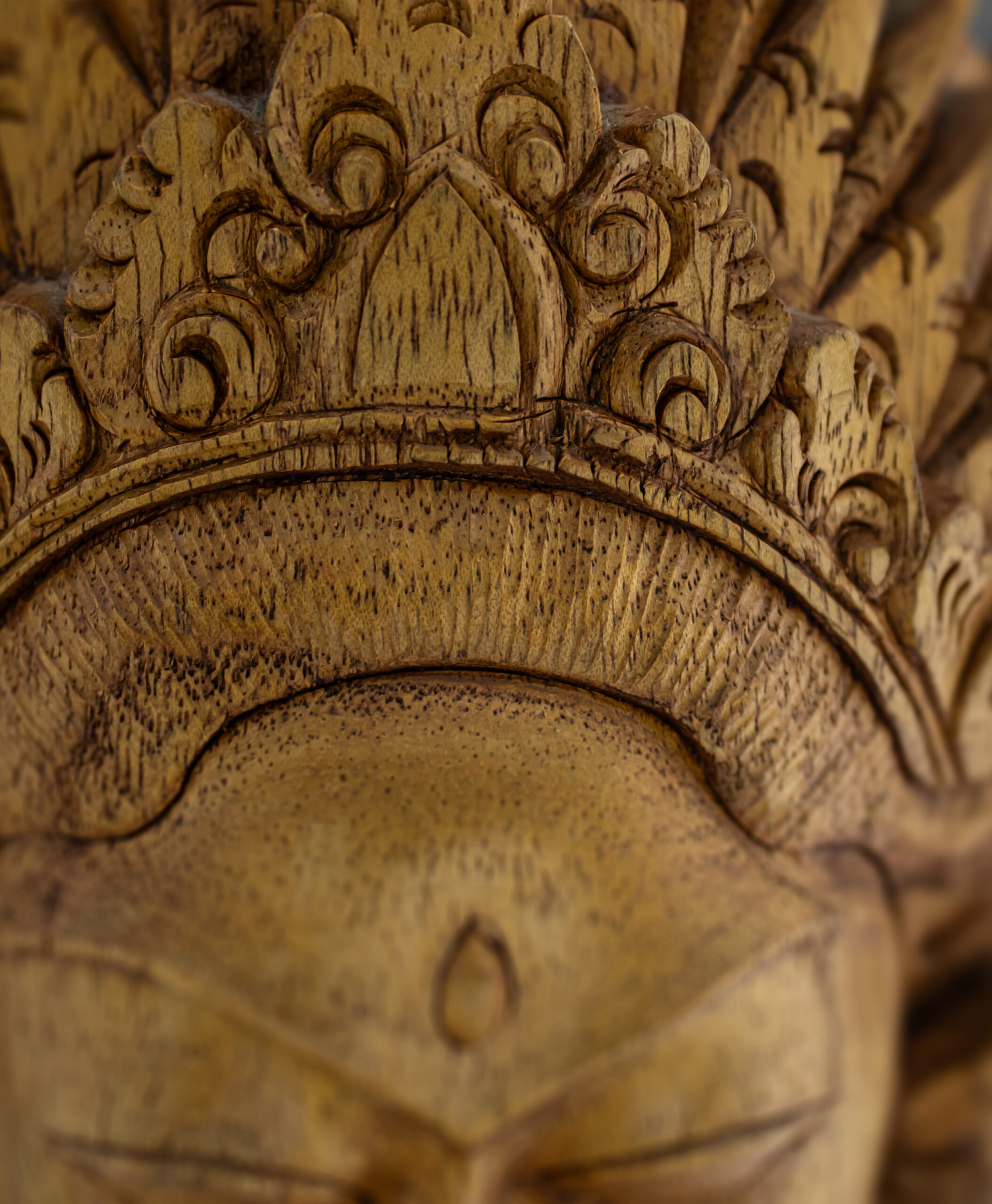 detail view of balinese goddess mask from indonesia