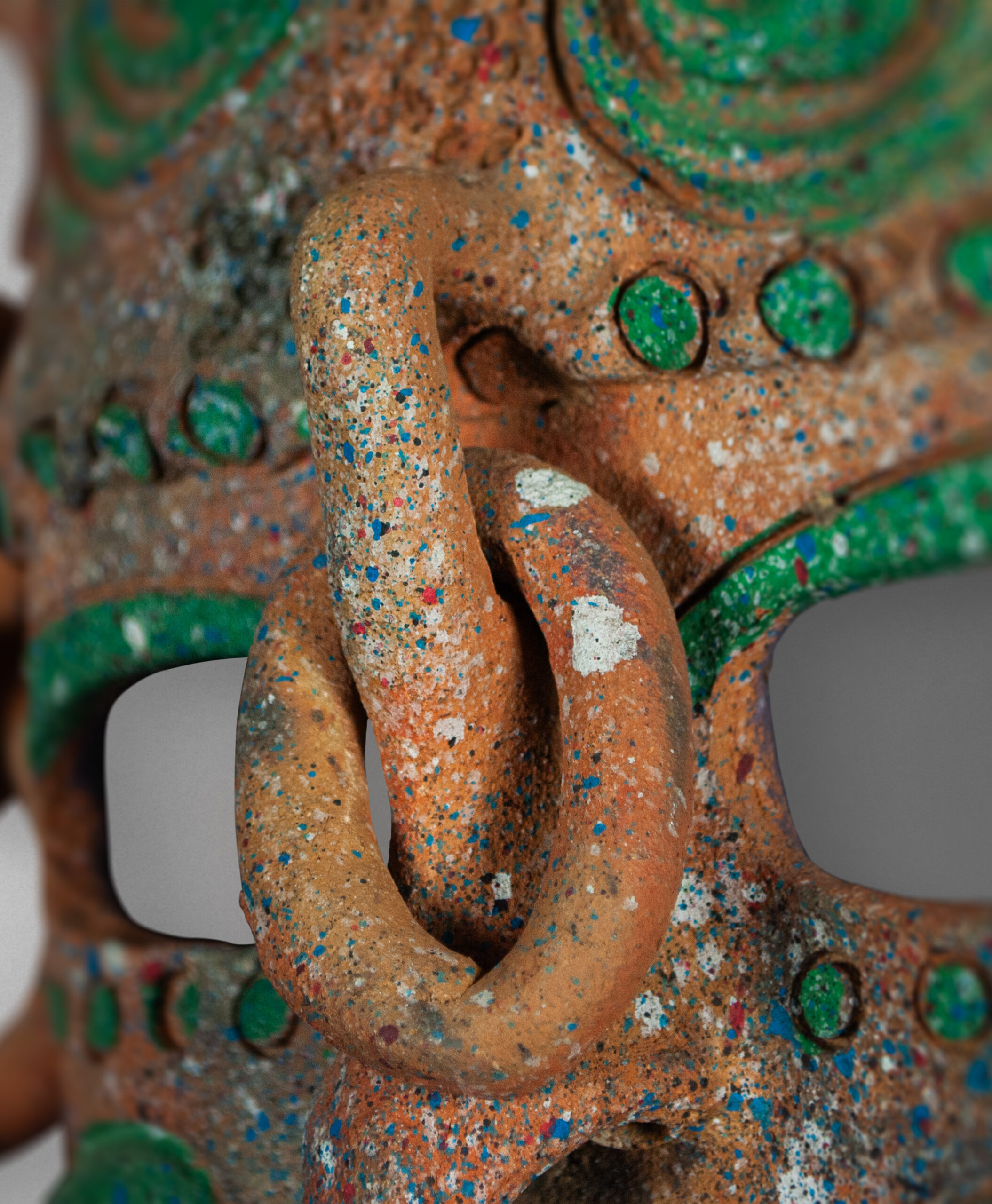 detail view of pre hispanic gods mask from chile